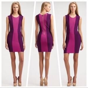 BCBG MAXAZRIA Aliza Pink Purple Bodycon Colorblock Bondage Dress Bordeaux $298 L